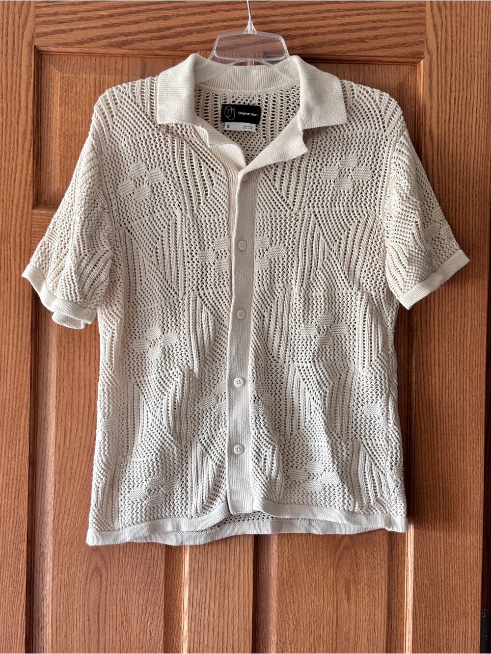 Original Use Cream Openwork Polo Button-Down Shirt men’s S